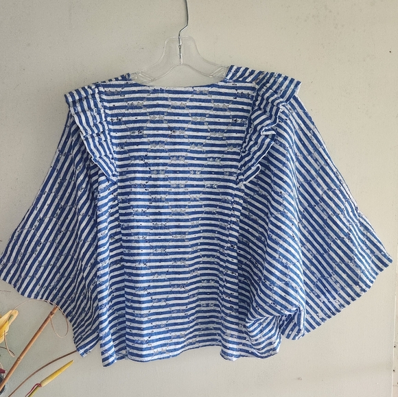 Anthropologie Nautical Ocean Blue and White Stripe Cover-up Cardigan - Picture 12 of 14